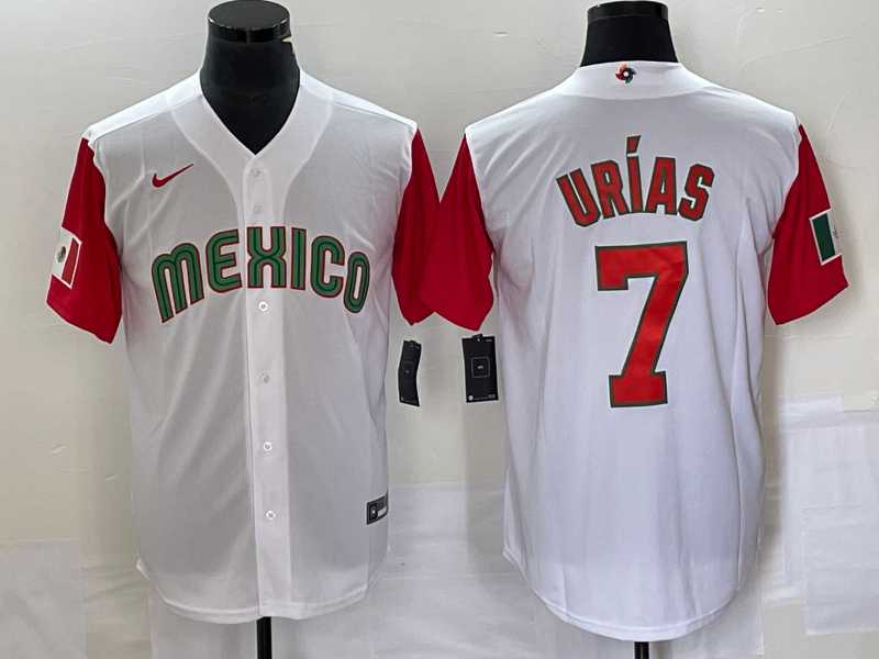 Mens Mexico Baseball #7 Julio Urias Number 2023 White Red World Classic Stitched Jersey 22